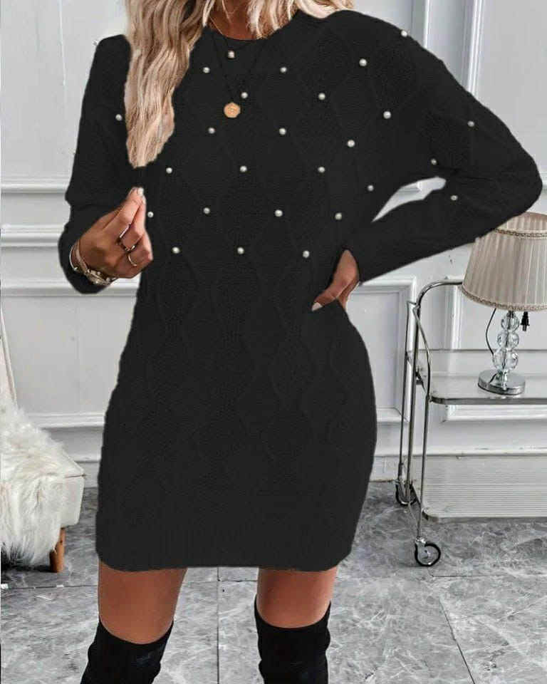 Wool Short Dress With Pearls