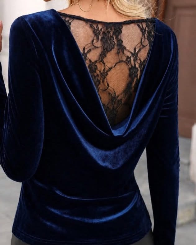 Velvet Cowl Back Lace Top
