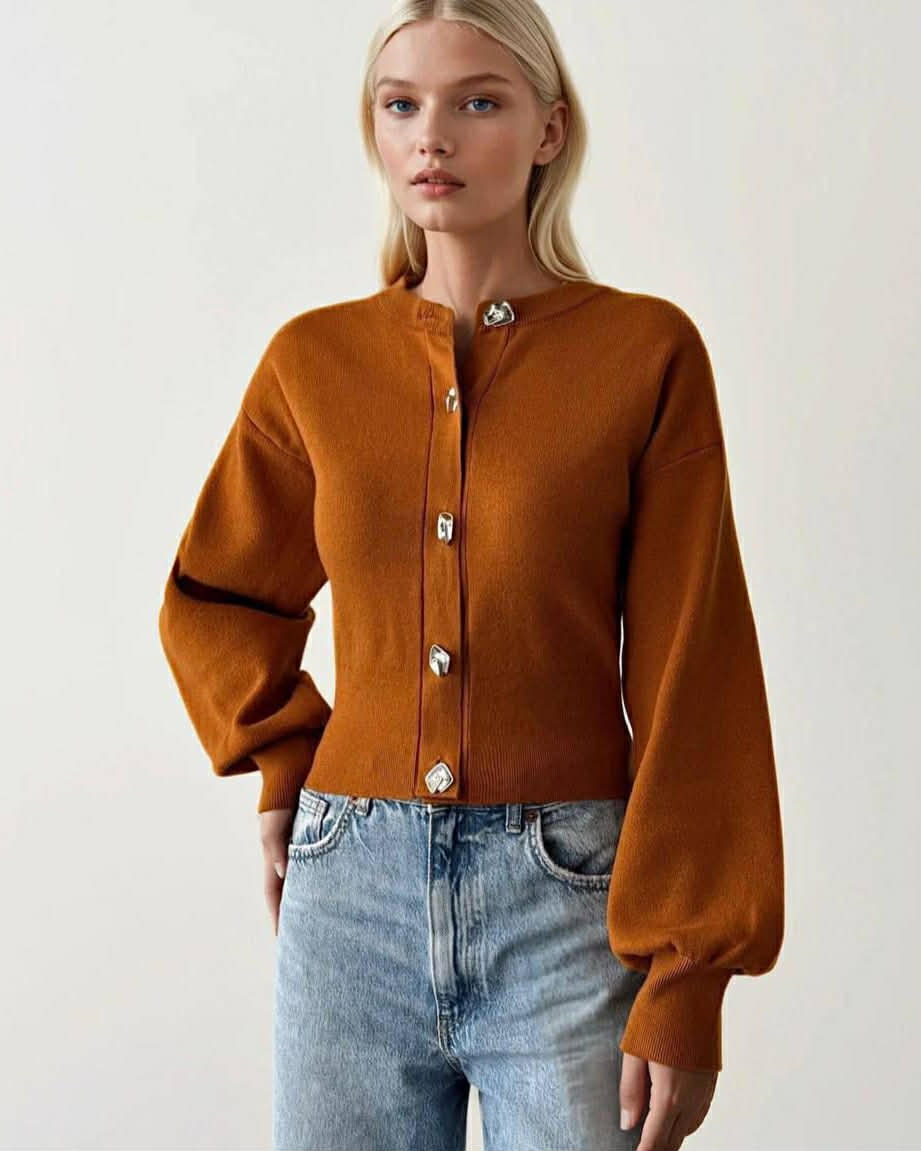 Elegant Wool Cardigan with Silver Buttons