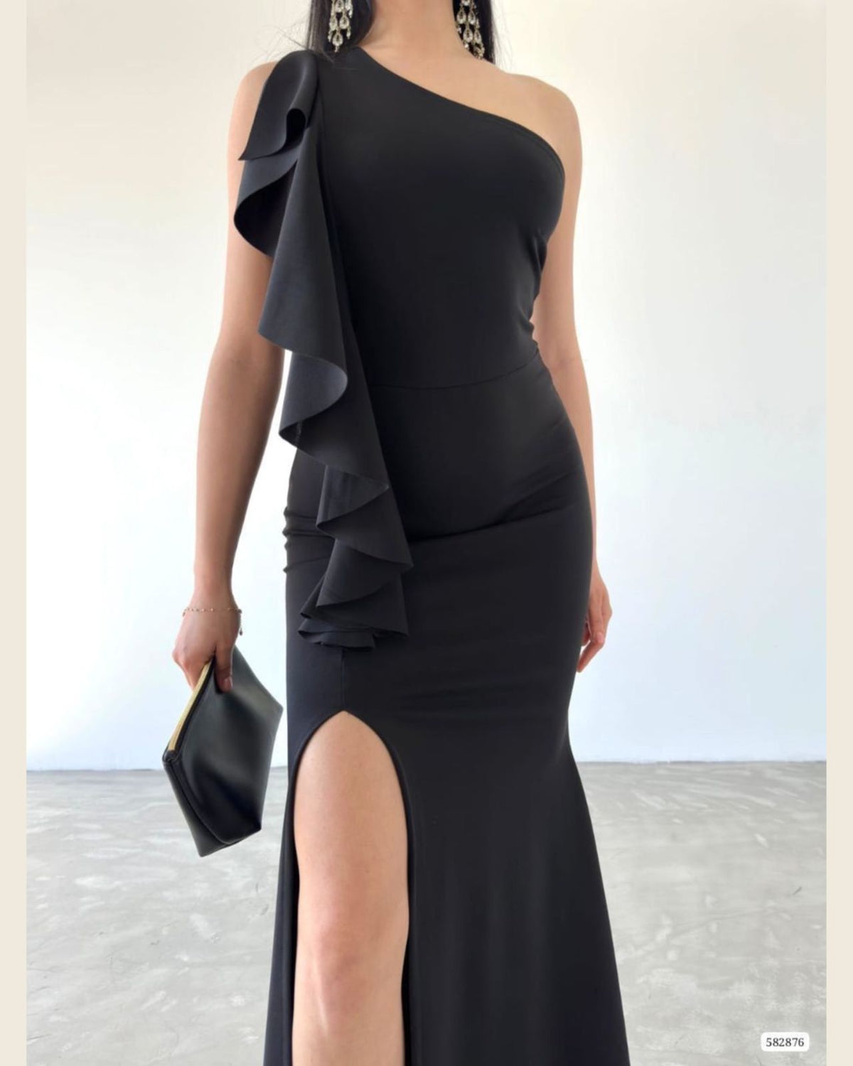 One Shoulder Evening Dress With Ruffles