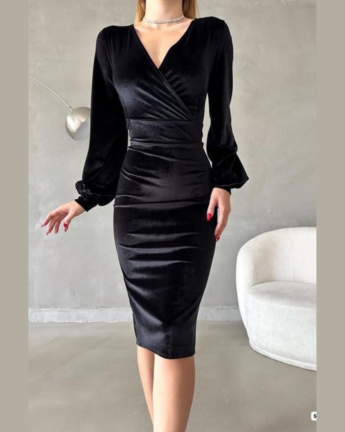 Velvet Simple Long Sleeve Dress