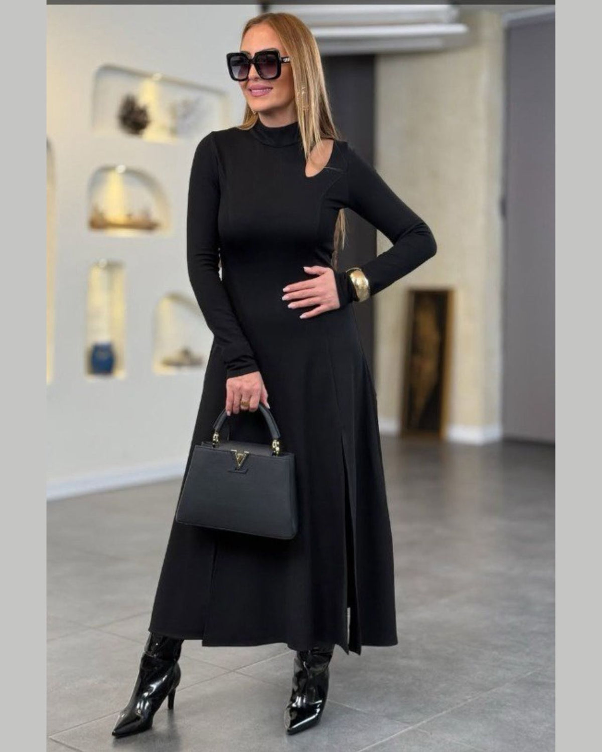 Cotton Long Sleeve long Dress With Two Slits