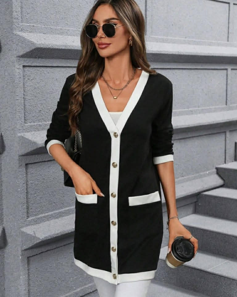 Cotton Two Colors Long Jacket With Buttons