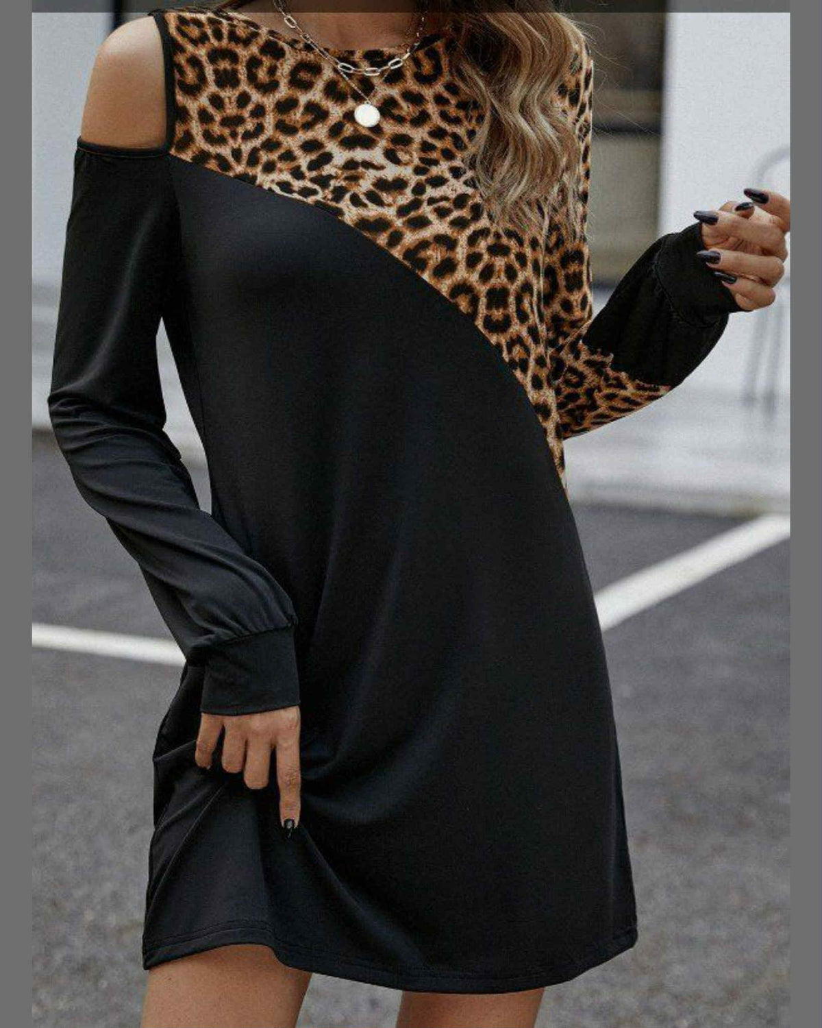 Leopard Short Long Sleeve Dress