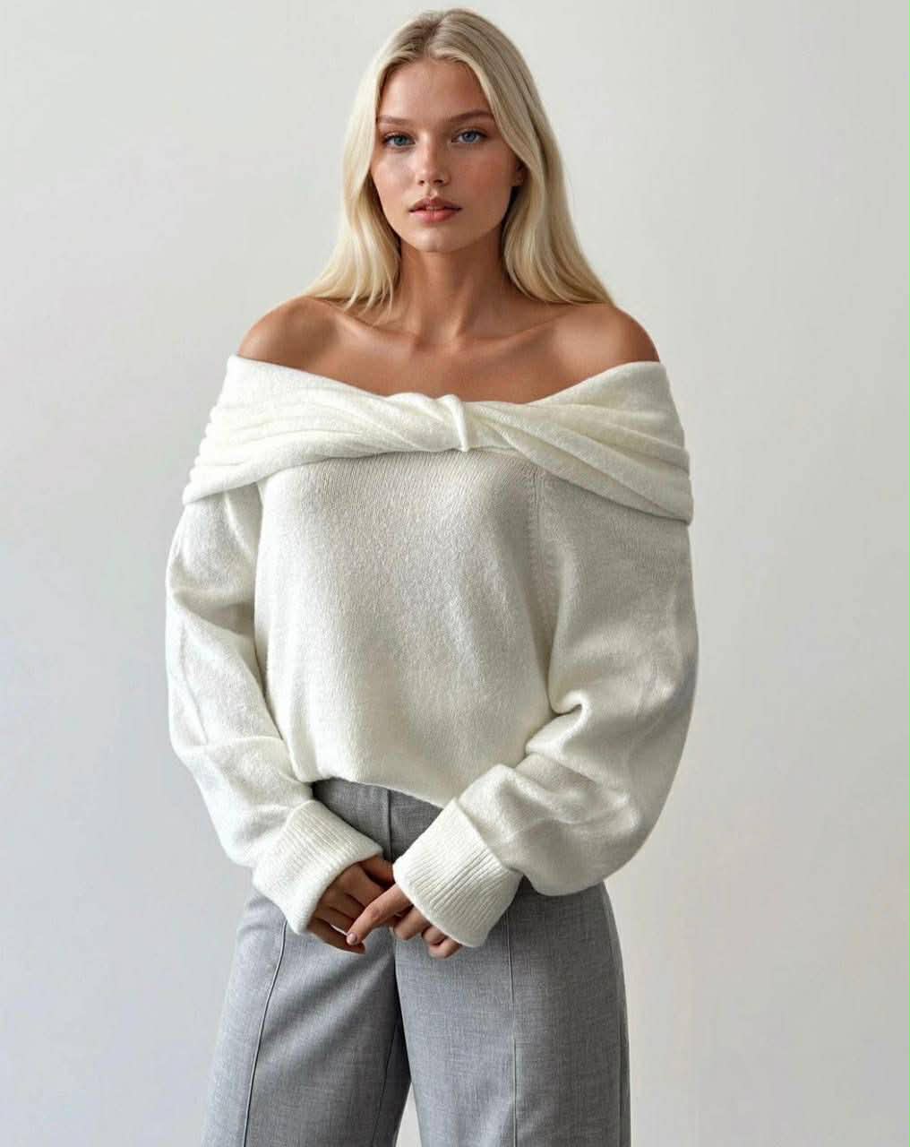 Of Shoulder Wool Wide Blouse