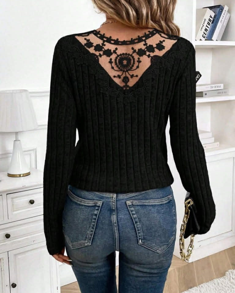 One Color Warm Top With Laces On Back