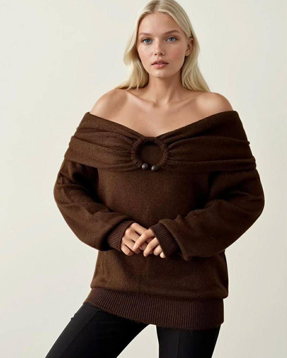 OF Shoulder Wool Blouse With Ring
