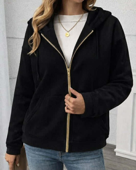 Hooded Jacket With Golden Zipper