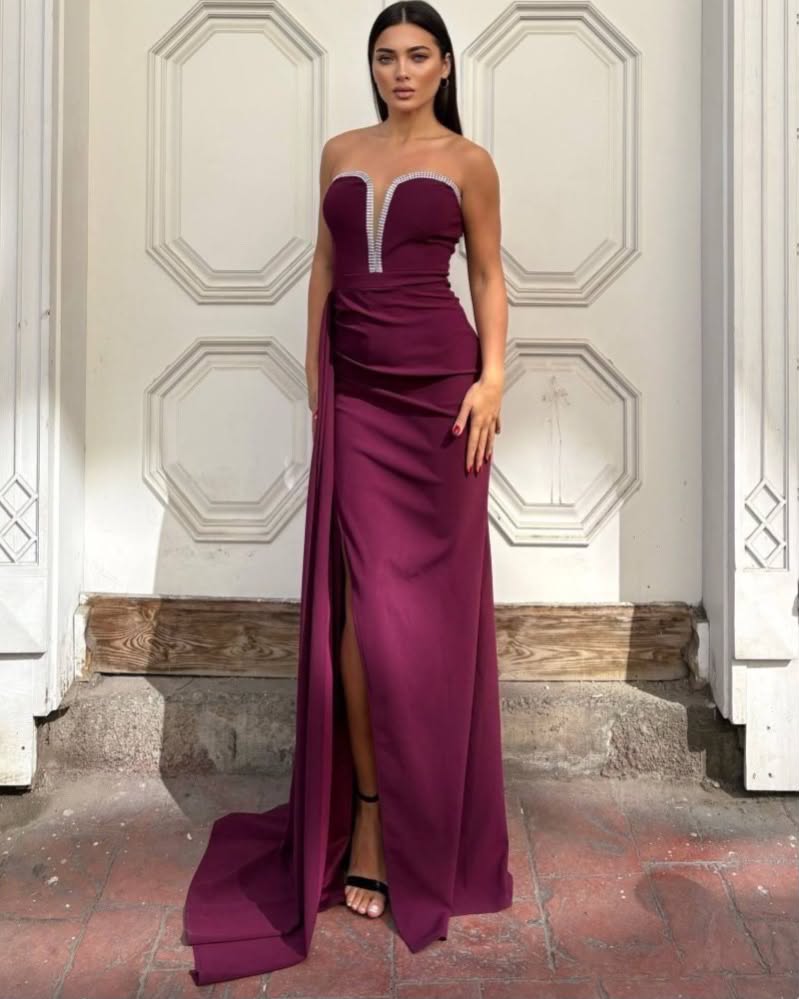 Strapless Skinny Evening Dress With Slit