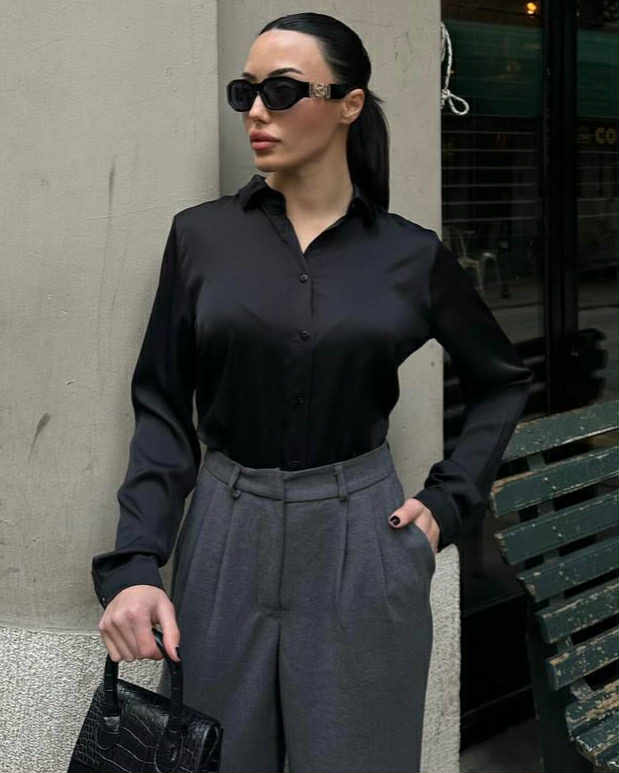 Satin Long Sleeve Shirt With Buttons