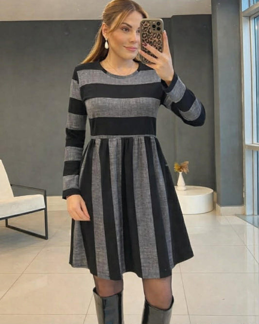 Stripped Two Colors Wide Dress