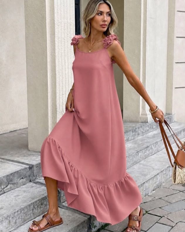 Girly Sleeveless Long Wide Dress