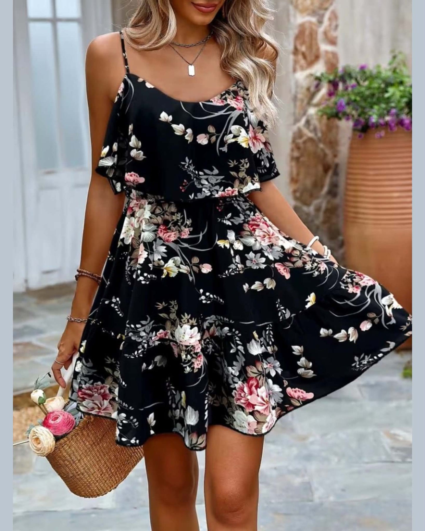 Floral Wide Short Dress