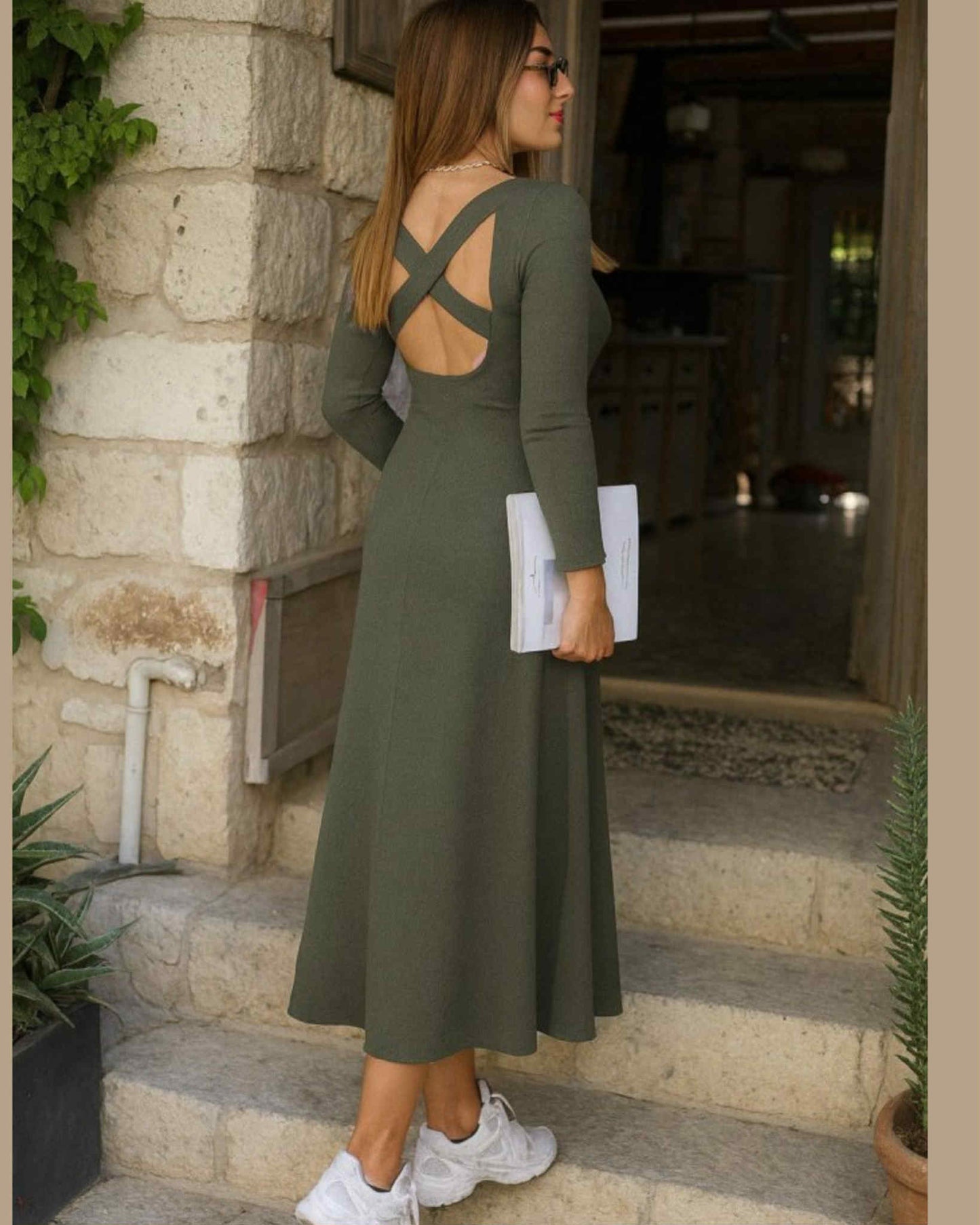 Open Back Cotton Long Wide Dress