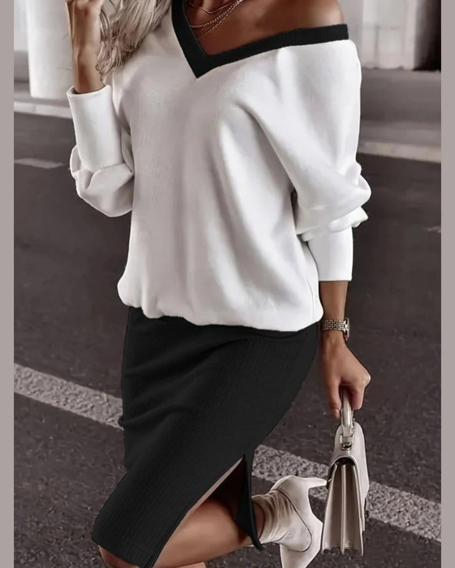 Two Pieces Fleece Two Colors Skirt Set