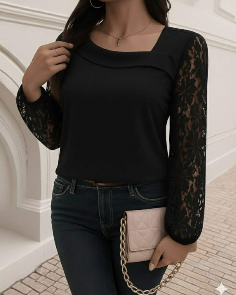 Stylish Top With Glittered Laces Long Sleeve