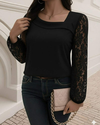 Stylish Top With Glittered Laces Long Sleeve