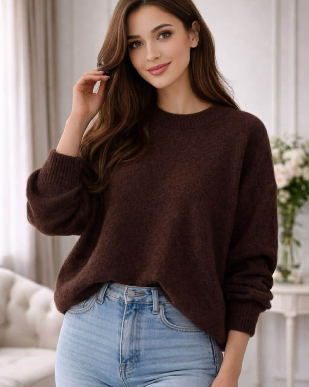 One Color Wool Warm Wide Blouse