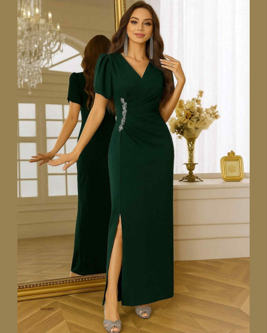 Long Short Sleeve Dress With Strass
