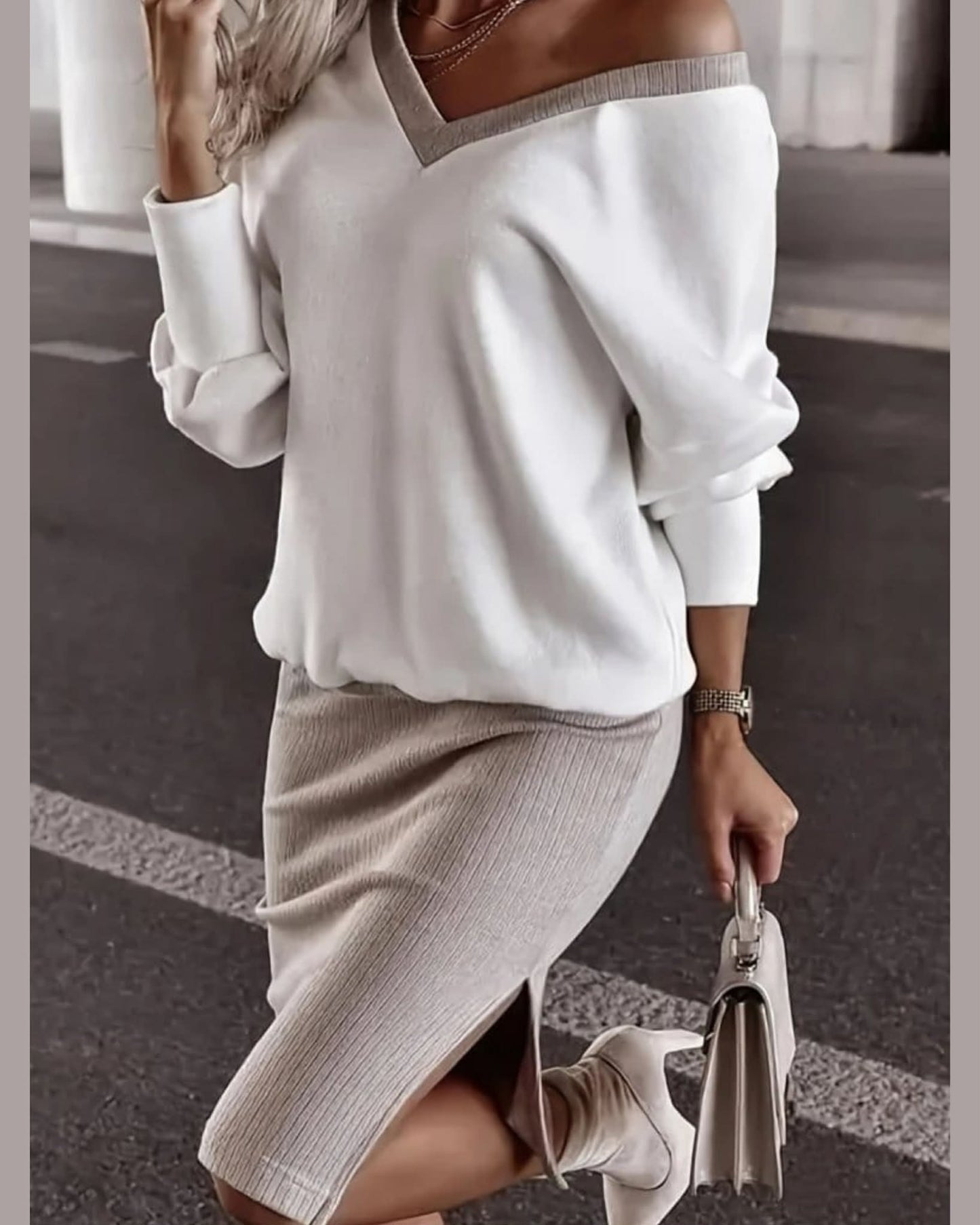 Two Pieces Fleece Two Colors Skirt Set