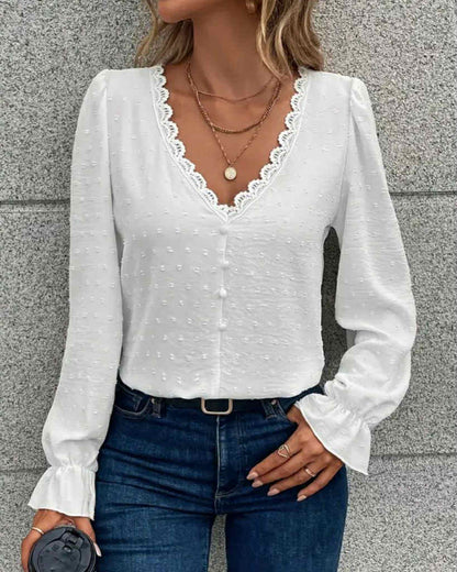 V-Neck Long Sleeve Top With Buttons