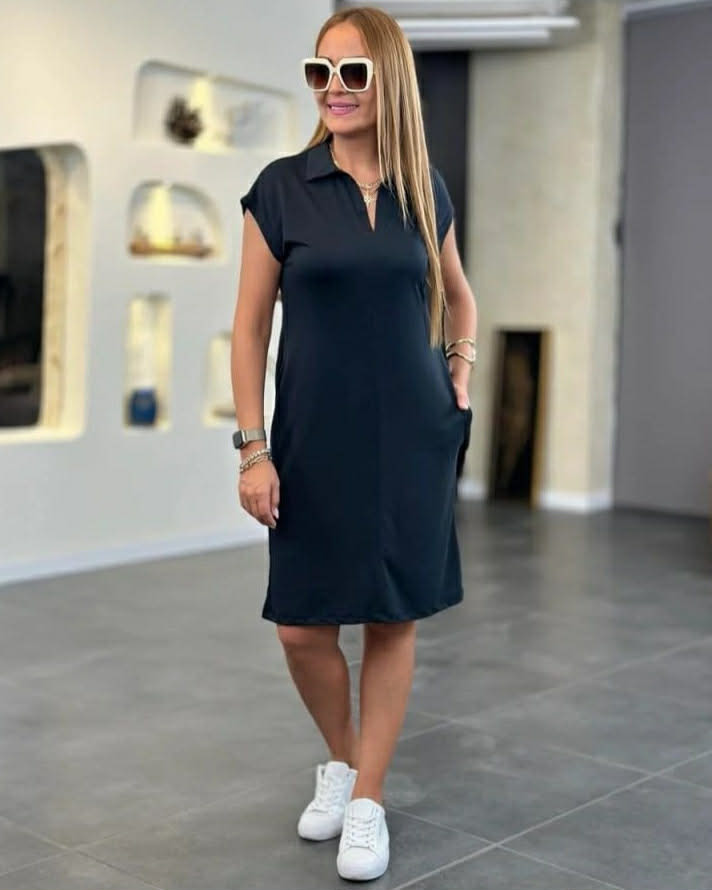 Simple Cotton Collared Short Dress