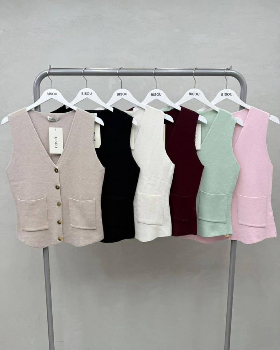 Soft Wool Vest With Golden Buttons