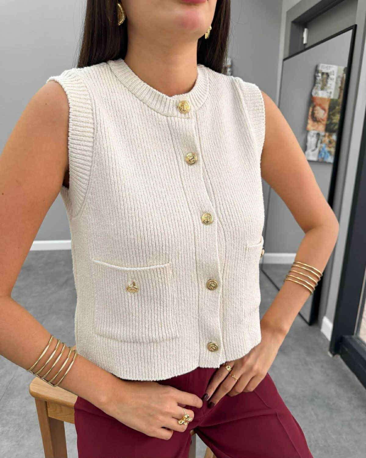Wool Classic Vest With Golden Buttons