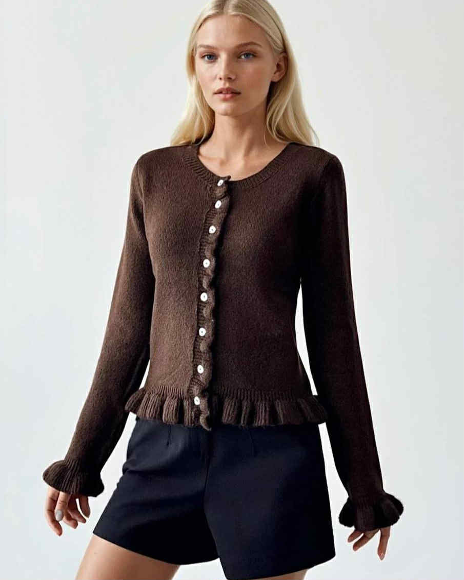 Wool Cardigan With Buttons And Ruffles