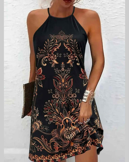 Floral Detailed Short Sleeveless Dress