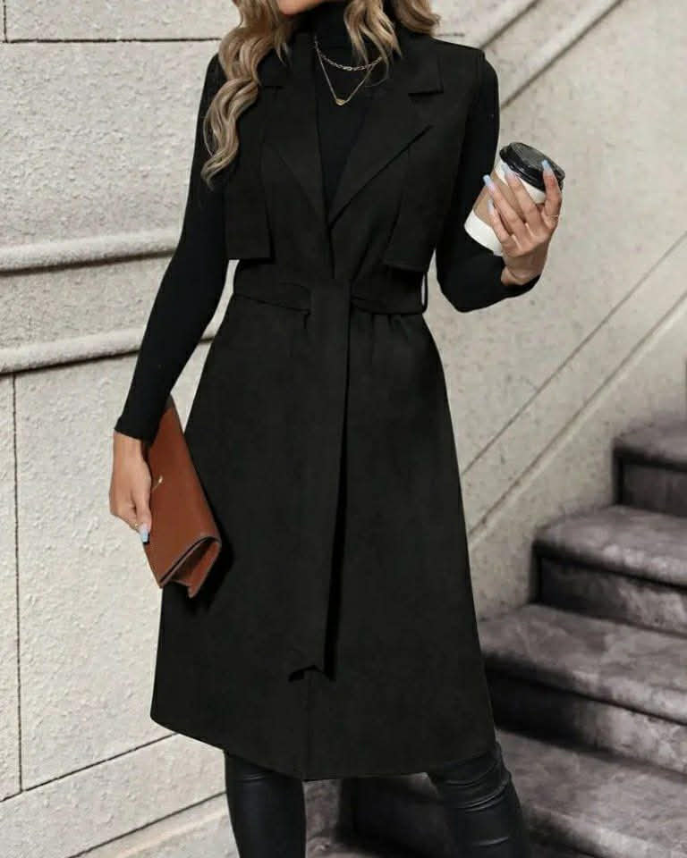 Din Long Sleeveless Jacket With Belt