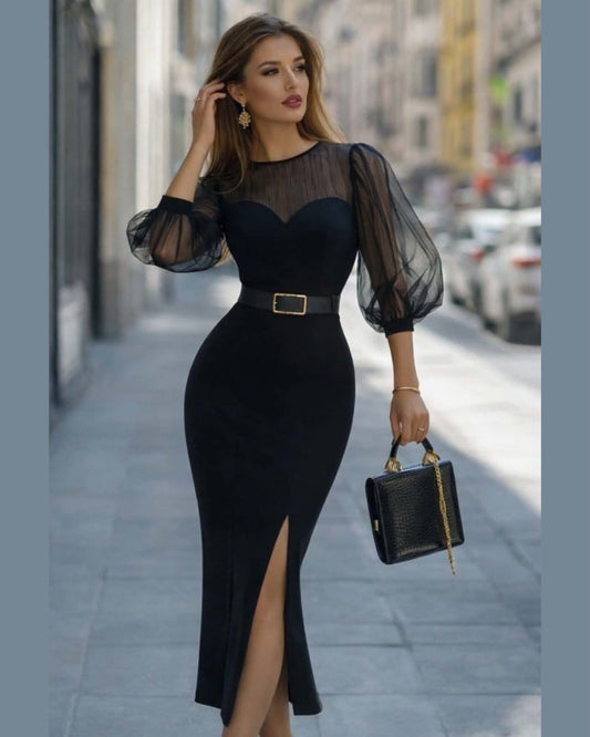 Elegant Long Dress With Tulle And Slit