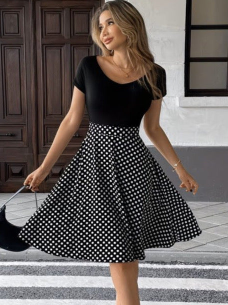 Polka-Dot Wide Short Sleeve Dress
