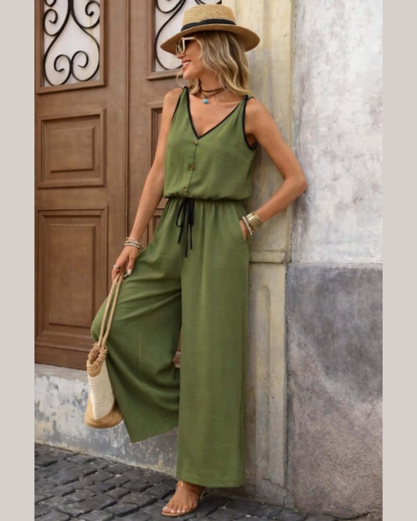 Cut V-Neck Two Colors Overall