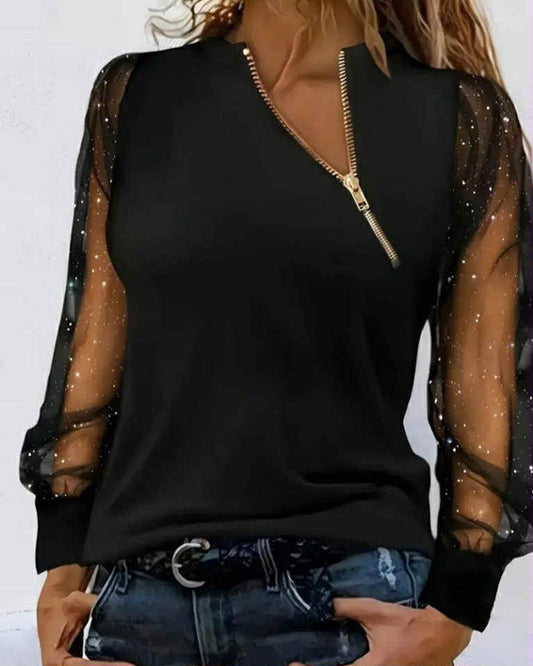 Long Tulle Sleeve With Golden Zipper Top