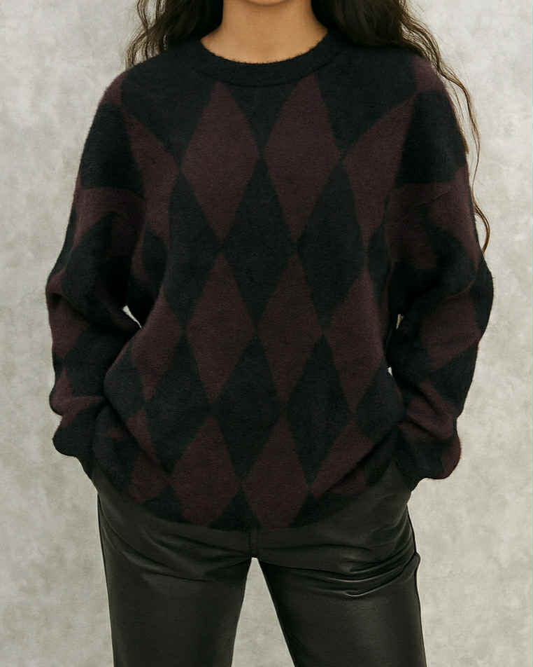 Geometric Wool Two Colors Blouse