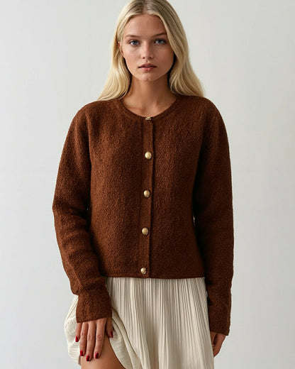 Wool Fleece Cardigan With Golden Buttons
