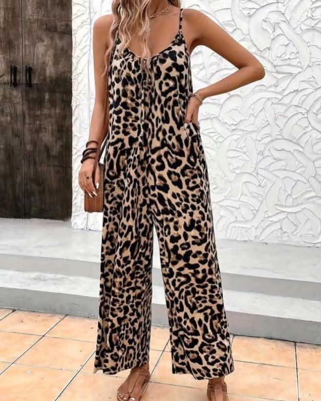 Wide-Leg Leopard Print Jumpsuit