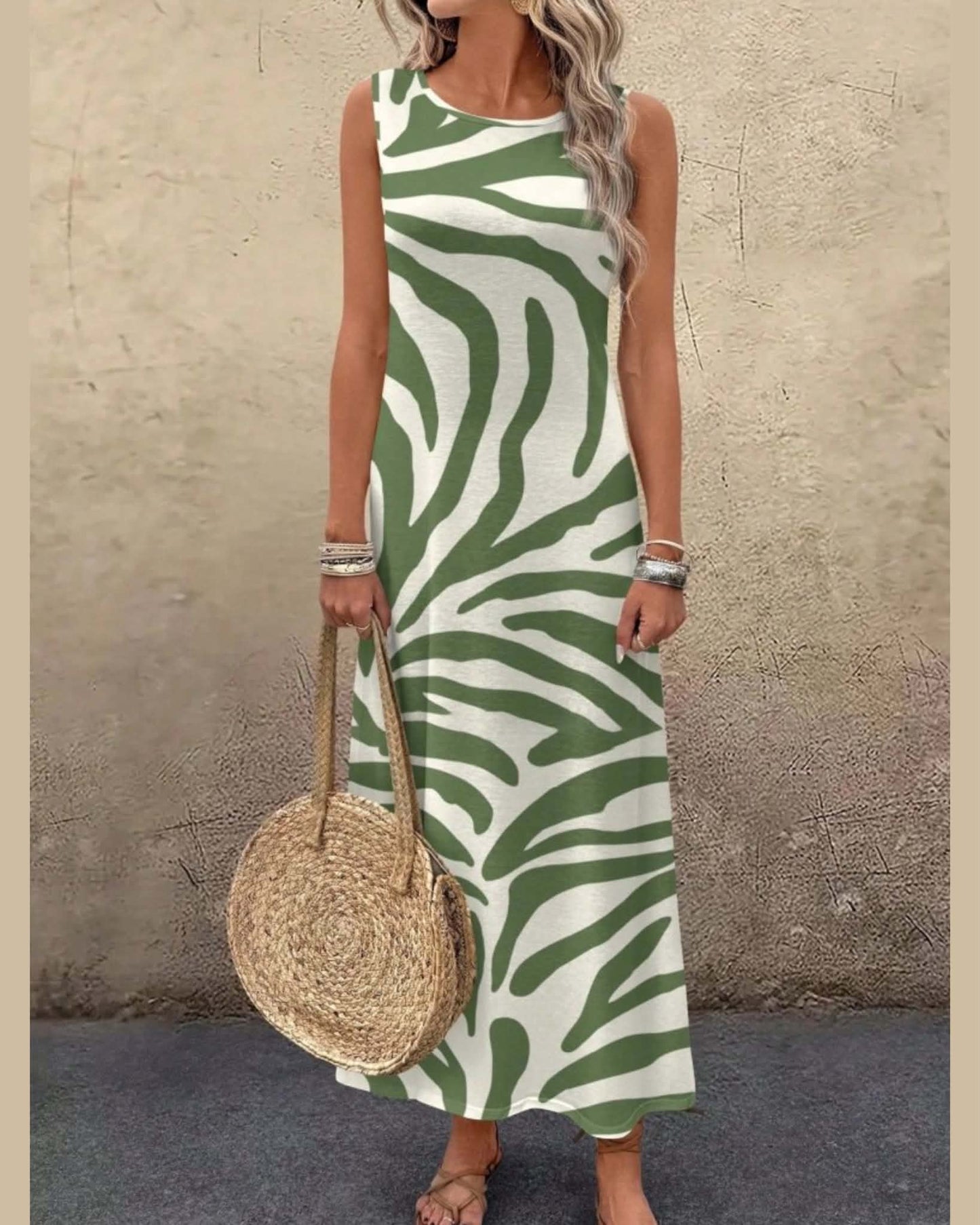 Tiger Print Cut Long Dress