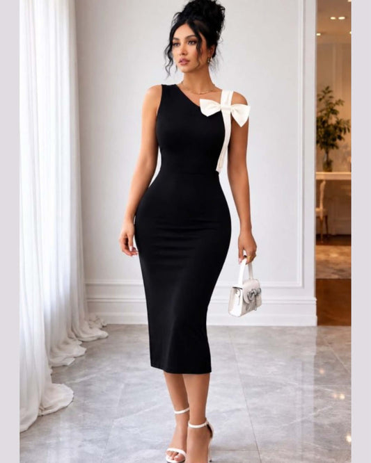 Elegant Long Skinny Dress With Bow