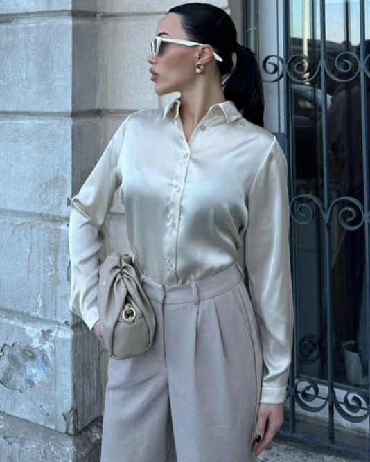 Satin Long Sleeve Shirt With Buttons