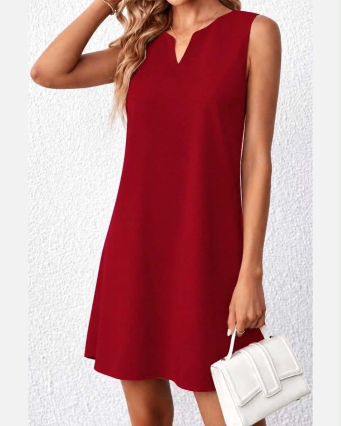 Sleeveless Notch-Neck Loose Shift Mini Dress