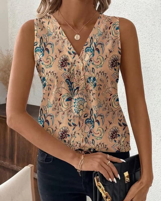 Floral V-Neck Cut Top