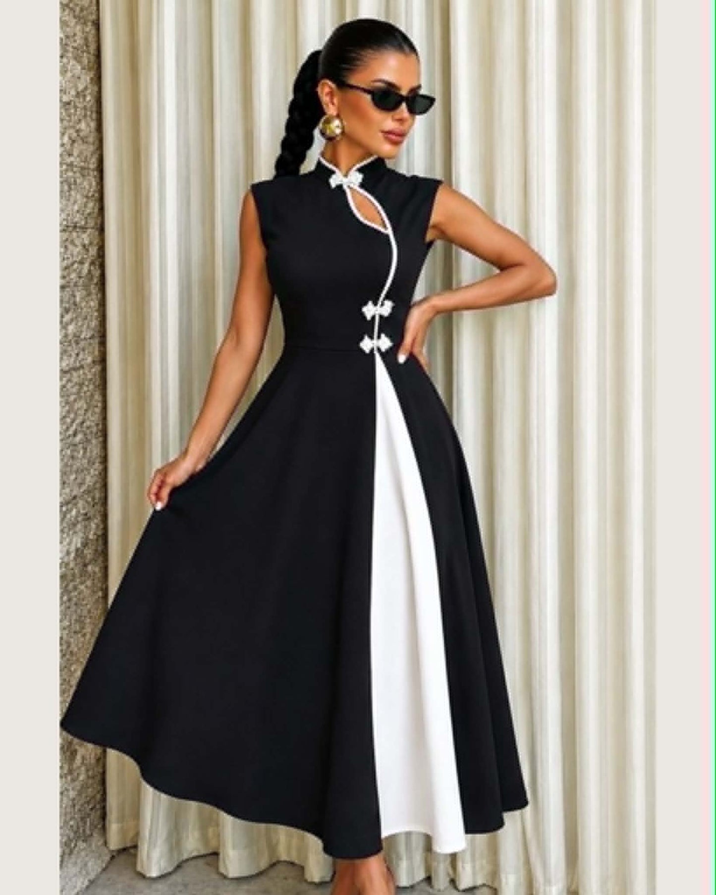 Two Color Chinese Long Wide Dress