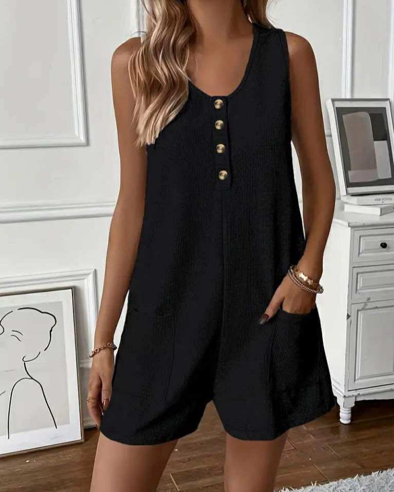 Simple Jumpsuit Sleeveless With Buttons