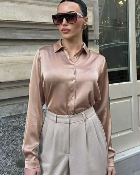 Satin Long Sleeve Shirt With Buttons