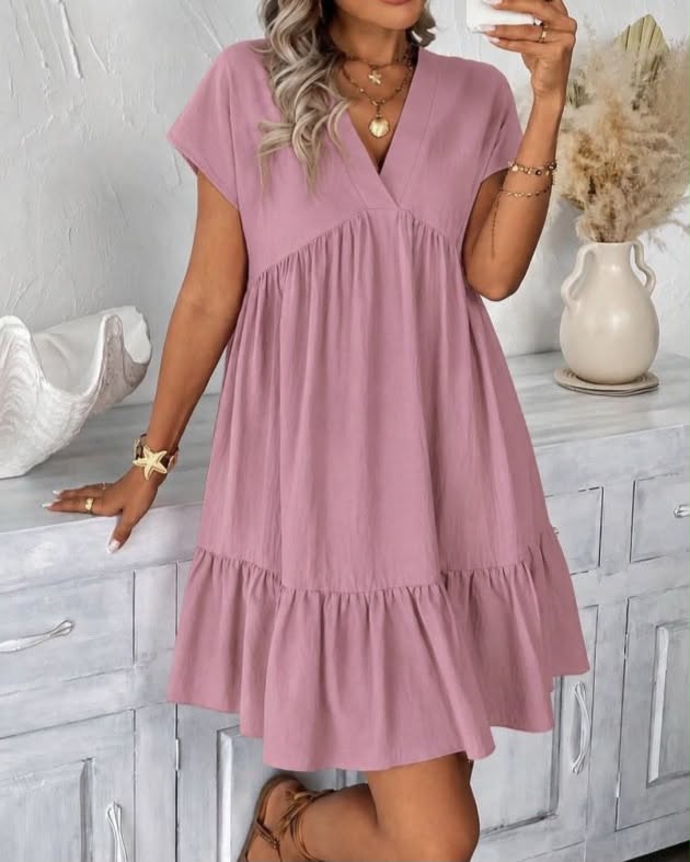 V-Neck Short Wide Dress