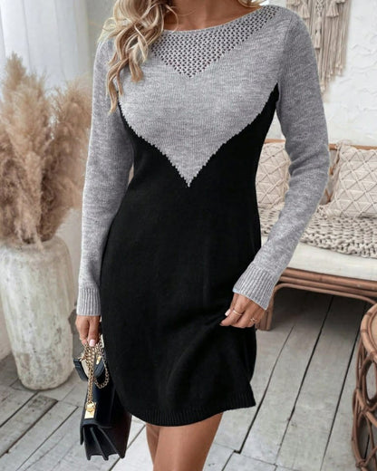 Two Colors Wool Short Dress