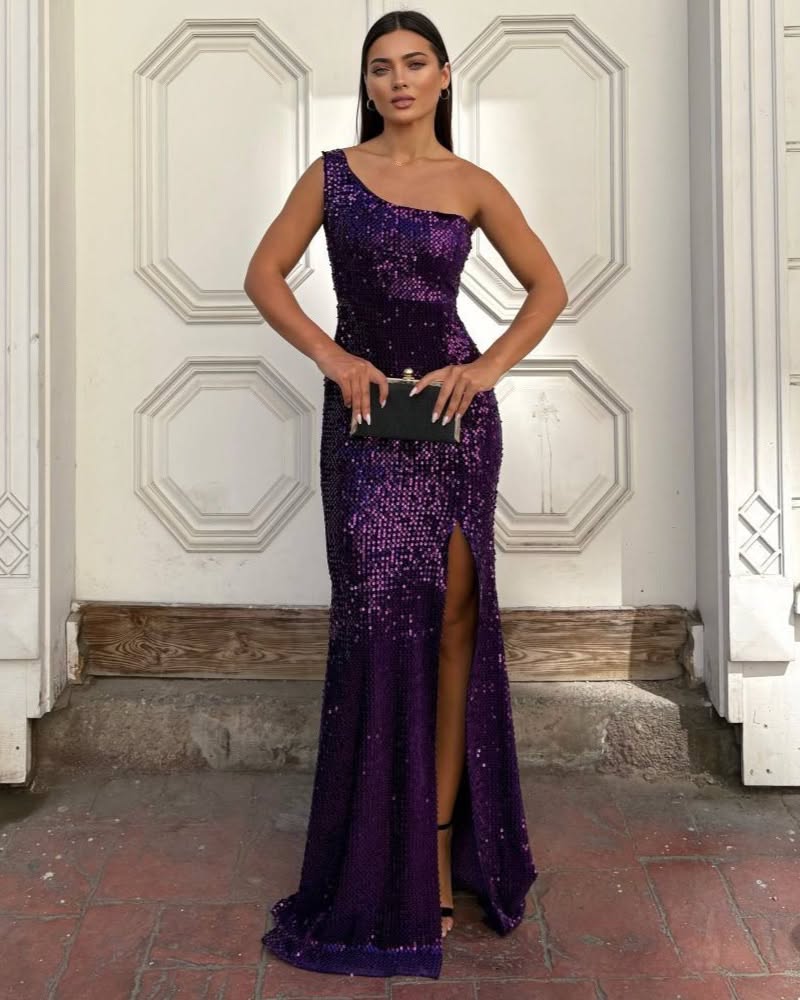 Glittered Of Shoulder Evening Dress