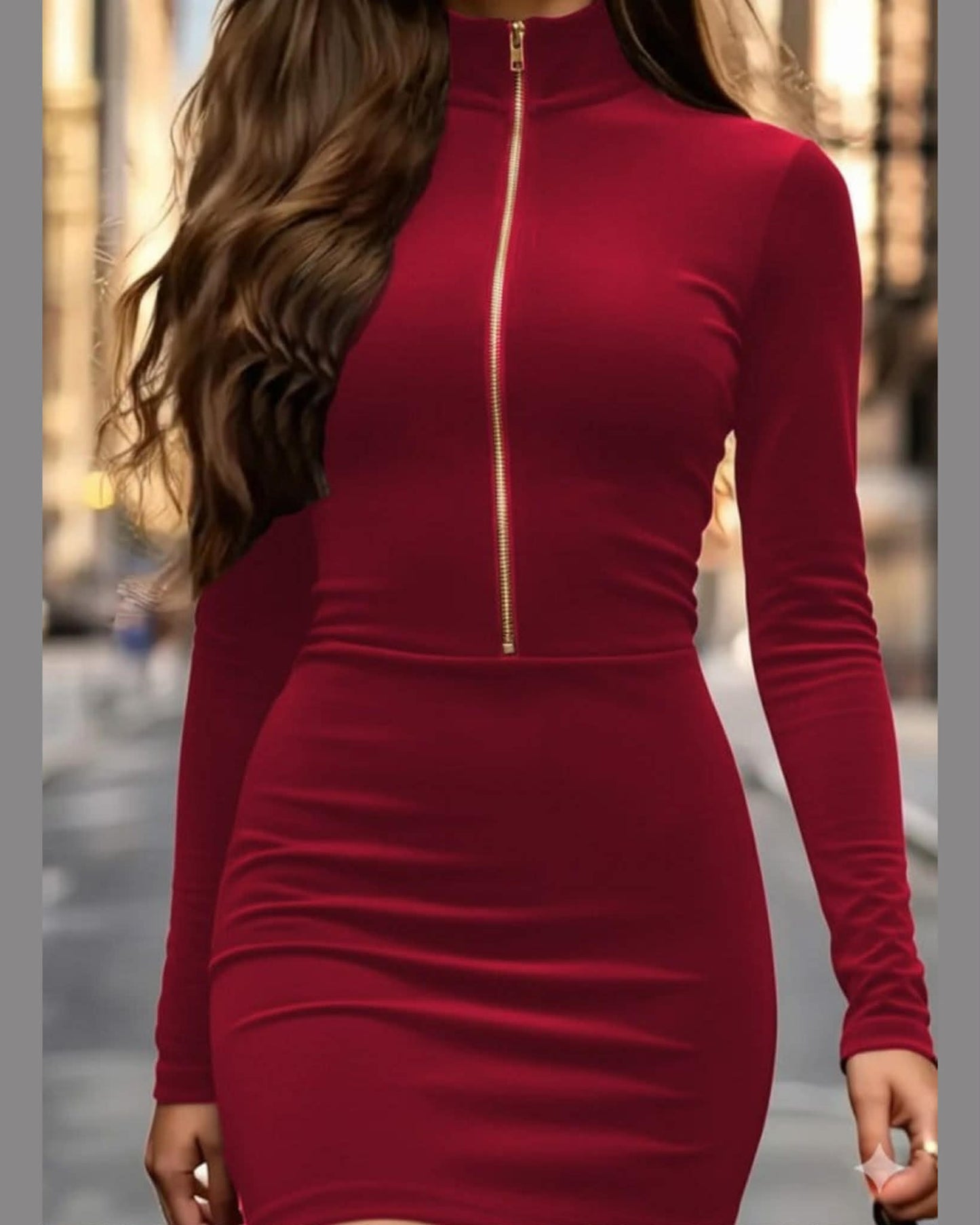 Velvet Short Skinny Dress With Golden Zipper